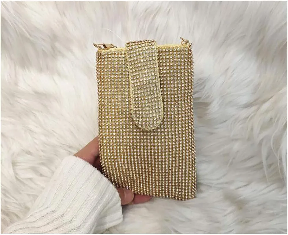 Bling Rhinestone Evening Handbag Cell Phone Purse Wallet Clutch Crossbody Bag