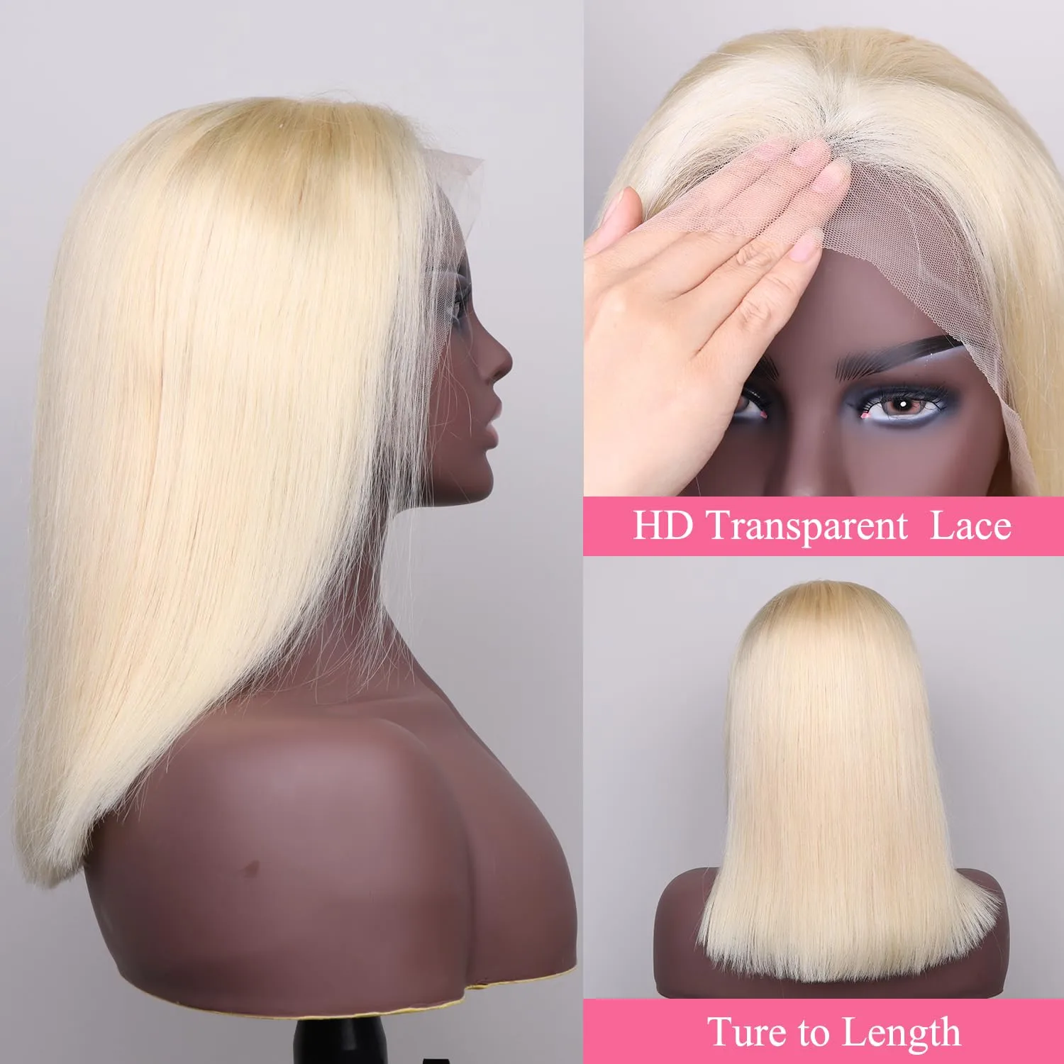 Blonde Bob Wig Human Hair 13X4 HD Transparent 613 Lace Front Wig Human Hair 180% Density Frontal Wigs Pre Plucked With Natural Baby Hair 613 Blonde Short Bob Wigs For Women (10 inches)