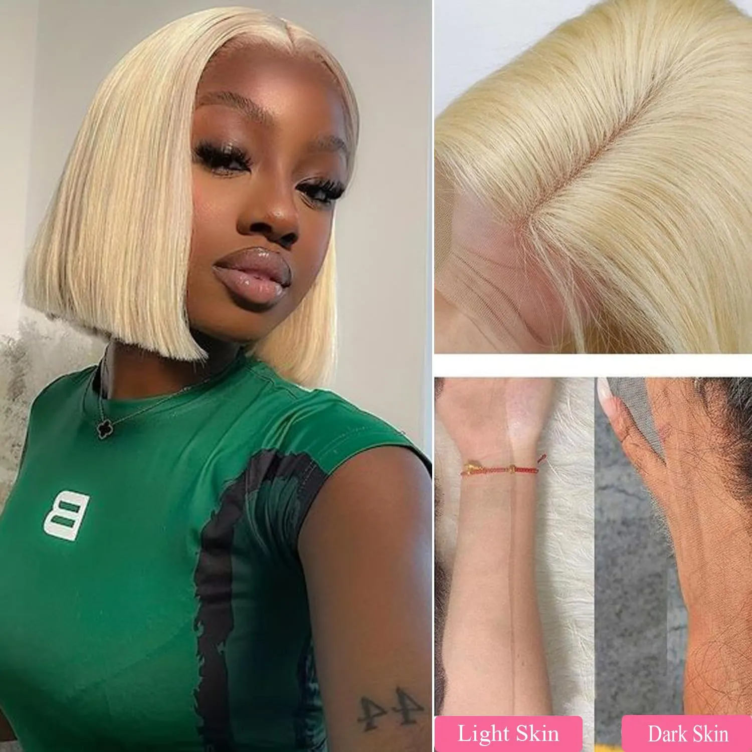 Blonde Bob Wig Human Hair 13X4 HD Transparent 613 Lace Front Wig Human Hair 180% Density Frontal Wigs Pre Plucked With Natural Baby Hair 613 Blonde Short Bob Wigs For Women (10 inches)