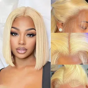 Blonde Bob Wig Human Hair 13X4 HD Transparent 613 Lace Front Wig Human Hair 180% Density Frontal Wigs Pre Plucked With Natural Baby Hair 613 Blonde Short Bob Wigs For Women (10 inches)