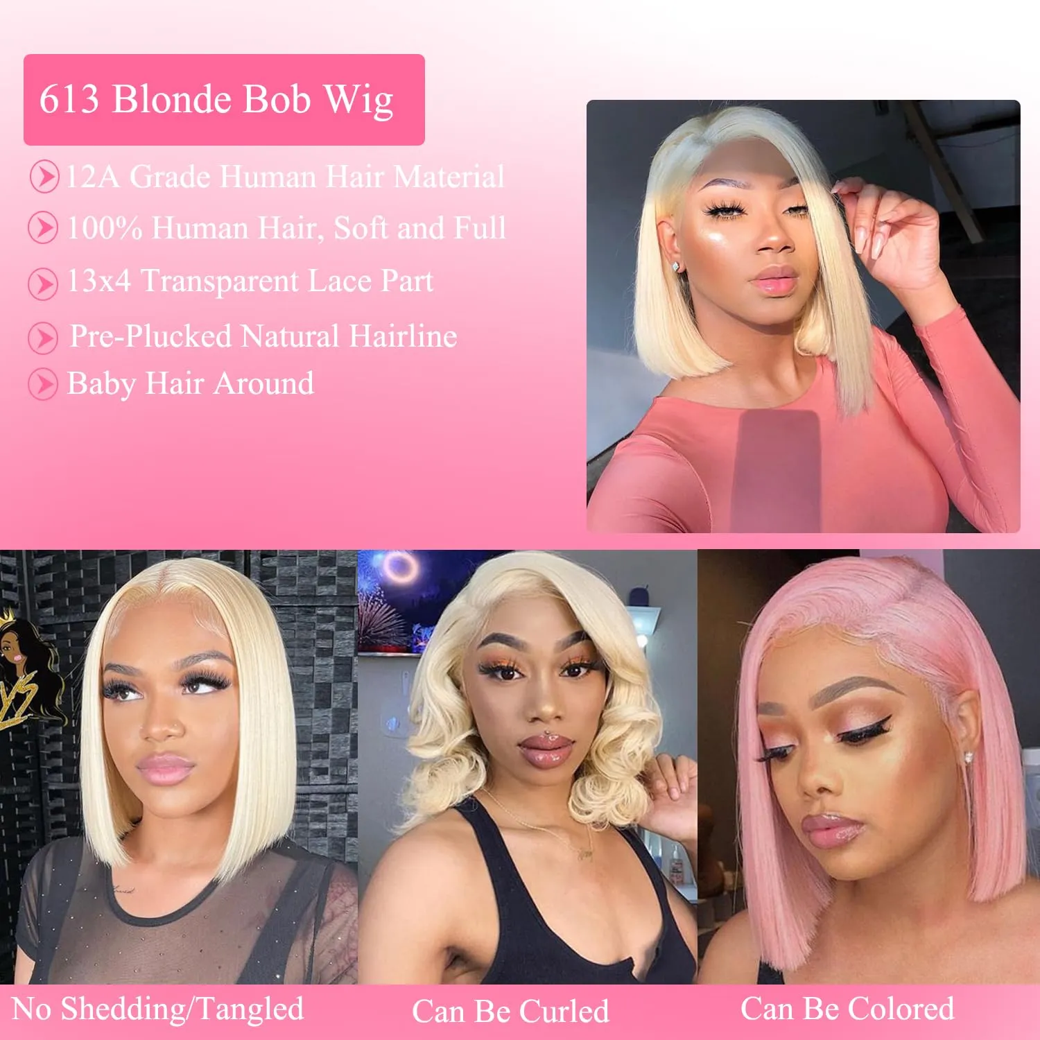 Blonde Bob Wig Human Hair 13X4 HD Transparent 613 Lace Front Wig Human Hair 180% Density Frontal Wigs Pre Plucked With Natural Baby Hair 613 Blonde Short Bob Wigs For Women (10 inches)