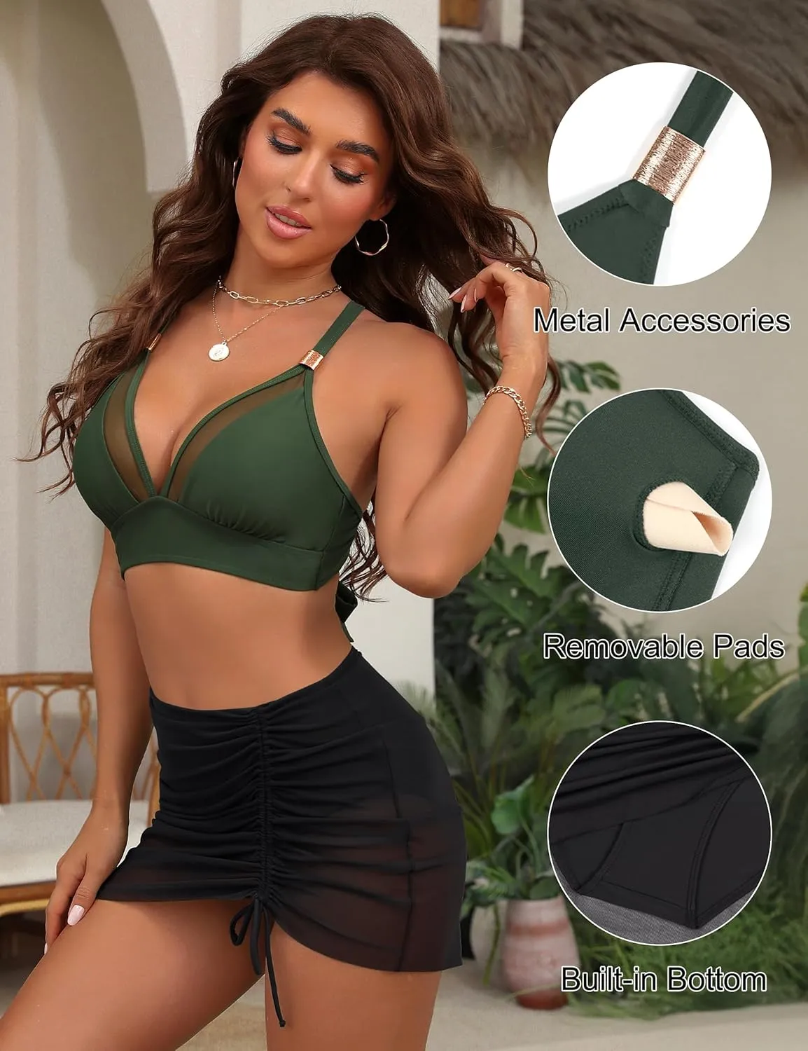 Blooming Jelly Womens High Wasited Bikini Sets Tummy Control Swimsuits Curvy Mesh Swim Skirt