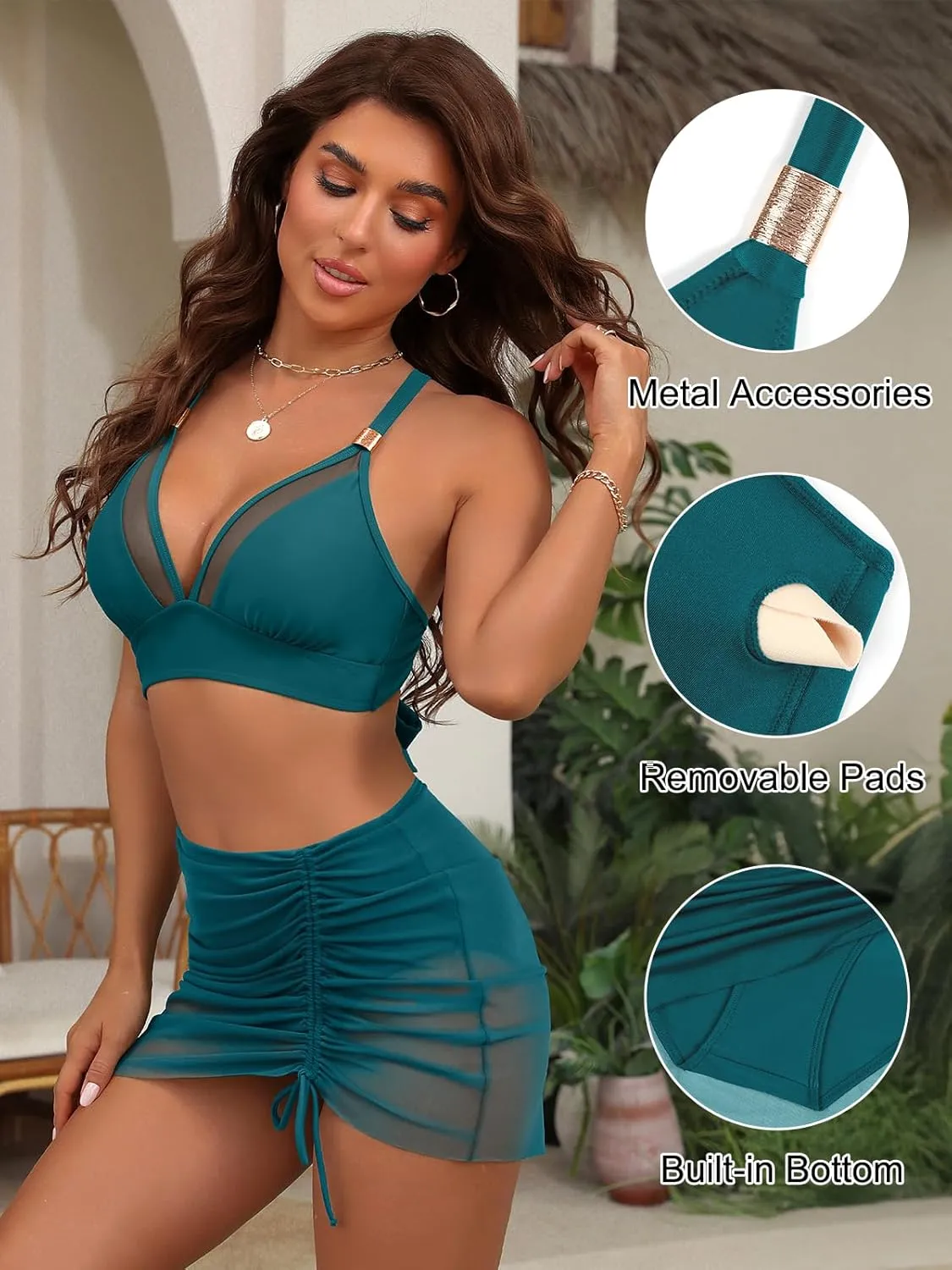 Blooming Jelly Womens High Wasited Bikini Sets Tummy Control Swimsuits Curvy Mesh Swim Skirt