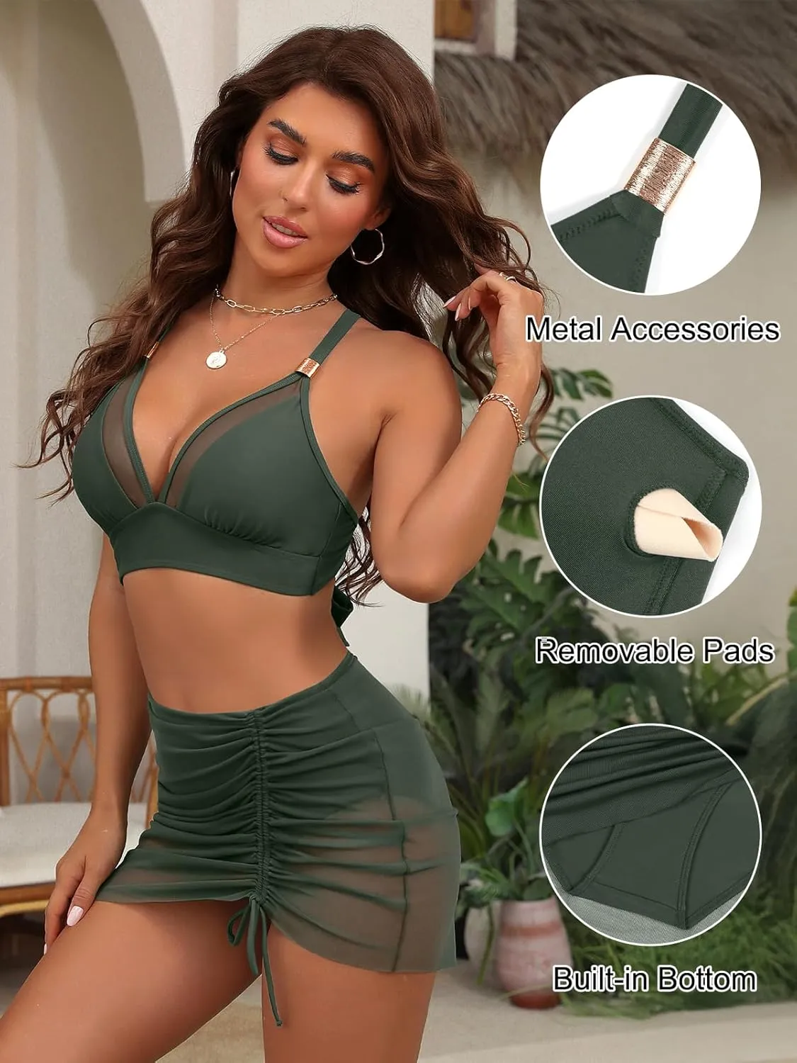 Blooming Jelly Womens High Wasited Bikini Sets Tummy Control Swimsuits Curvy Mesh Swim Skirt