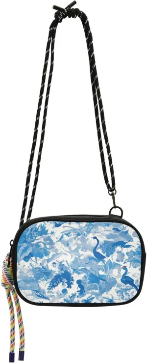 Blue and White Crane Flower Side Purse Crossbody Men Trendy with Credit Card Slots Small Handbags For Hiking Traveling bolsas de mano para mujer