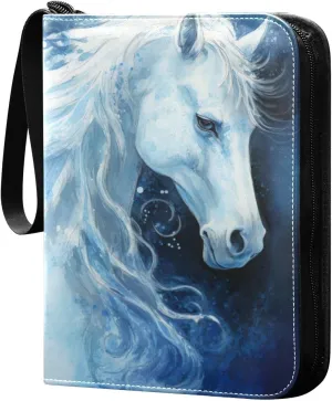 Blue Horse Painting Card Binder 4-Pocket, 400 Pockets Trading Cards Holder Games Card Albums Storage Organizer Case for Football, Baseball Cards