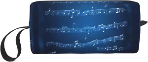 Blue Musical Notes print Large Capacity Travel Makeup Case Organizer Makeup Bag Portable Cosmetic Bag For Women