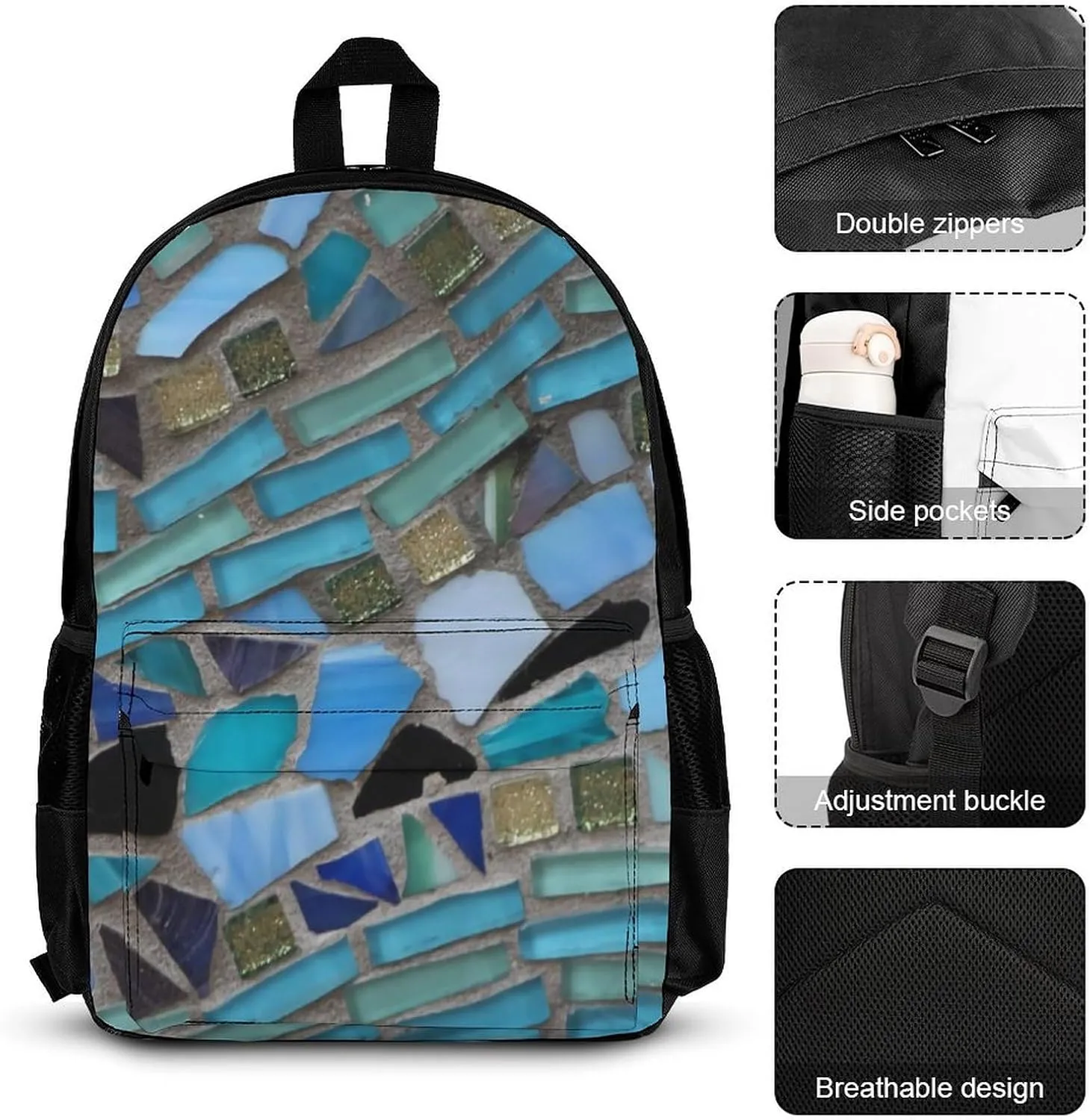 Blue Sea Glass Light Lightweight Pocket Backpack Crossbody Lunch Bag Set Unisex