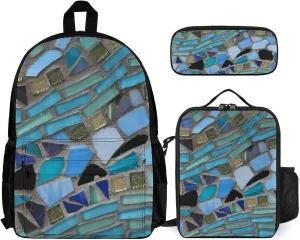 Blue Sea Glass Light Lightweight Pocket Backpack Crossbody Lunch Bag Set Unisex