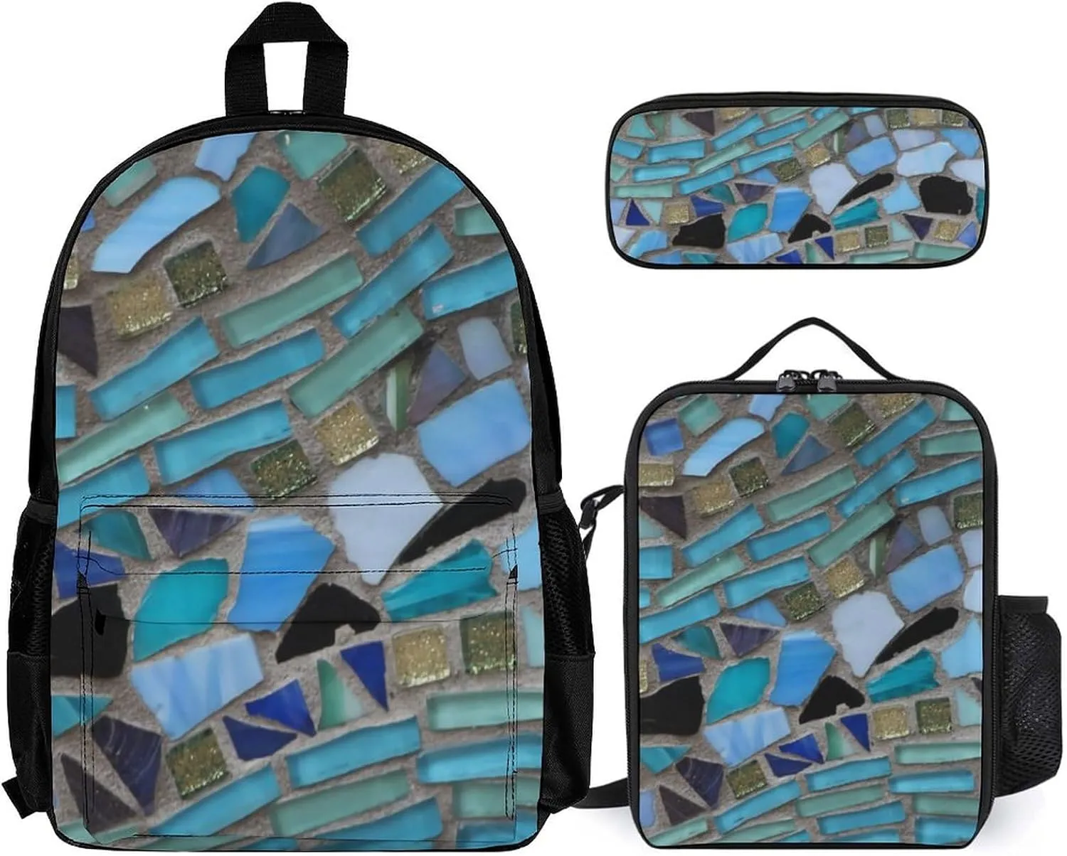 Blue Sea Glass Light Lightweight Pocket Backpack Crossbody Lunch Bag Set Unisex