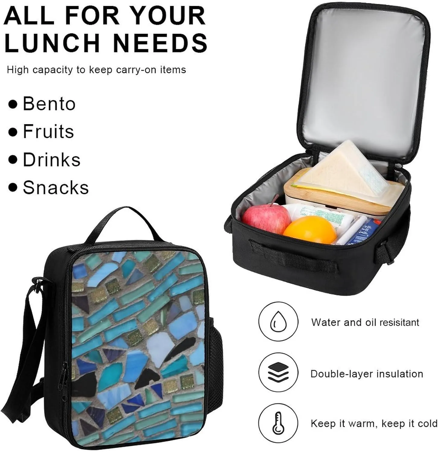 Blue Sea Glass Light Lightweight Pocket Backpack Crossbody Lunch Bag Set Unisex