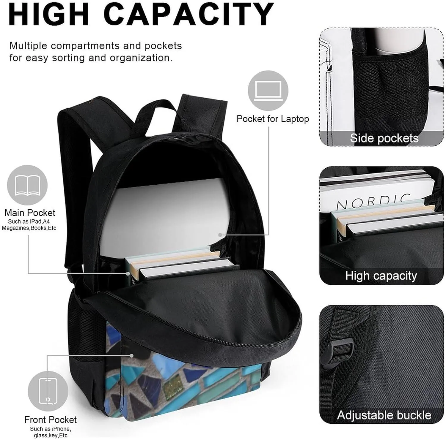Blue Sea Glass Light Lightweight Pocket Backpack Crossbody Lunch Bag Set Unisex