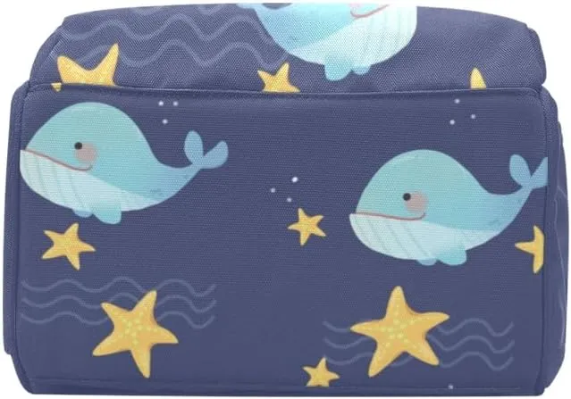 Blue Whale and Night Stars Personalized Diaper Bag Backpack,Custom Name Multi Function Diaper Backpack Baby Nappy Bag Mommy Bag Gift