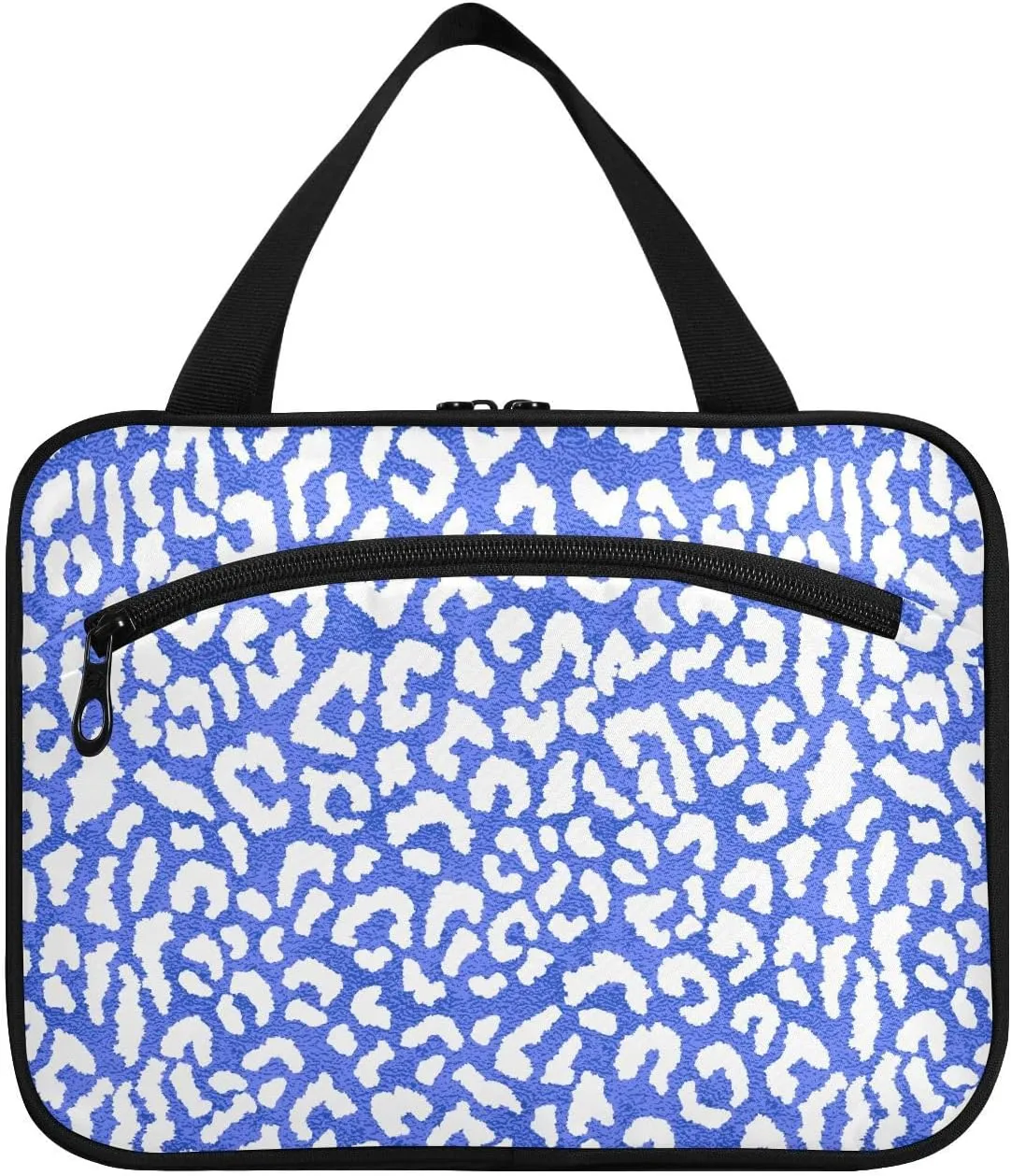 Blue Whiteeopard Print hanging travel bag with hanging with hook, designer foldable makeup bag for car for accessories for women cruises estuche para guardar maquillaje