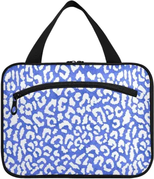 Blue Whiteeopard Print hanging travel bag with hanging with hook, designer foldable makeup bag for car for accessories for women cruises estuche para guardar maquillaje