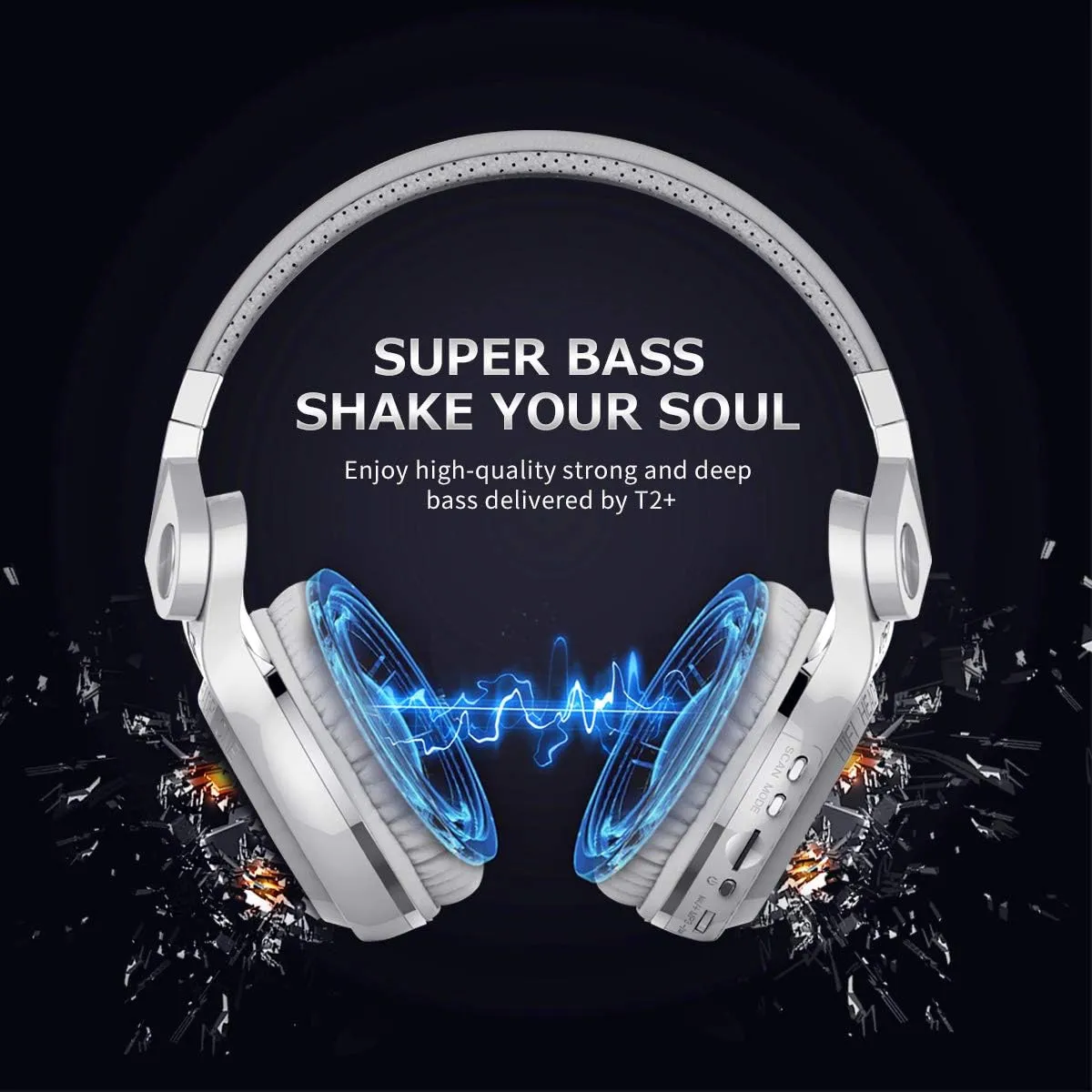 Bluedio T2 Plus Turbine Wireless Bluetooth Headphones with Mic/Micro SD Card Slot/FM Radio (White)
