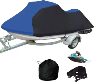 Boat Covers Watercraft Jetski Cover, Heavy Duty 600D Oxford Cloth with PVC Coating Waterproof Jet Ski Tarpaulin UV Protected,Boat Accessories Gray (Color : Blue, Size : 294to342cm)