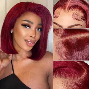 bob wigs 13x4 Human Hair Bob Wig 180% Density Burgundy Lace Front Wigs Human Hair Straight Short Bob Wig Pre Plucked with Baby Hair (99j, 10 Inch)