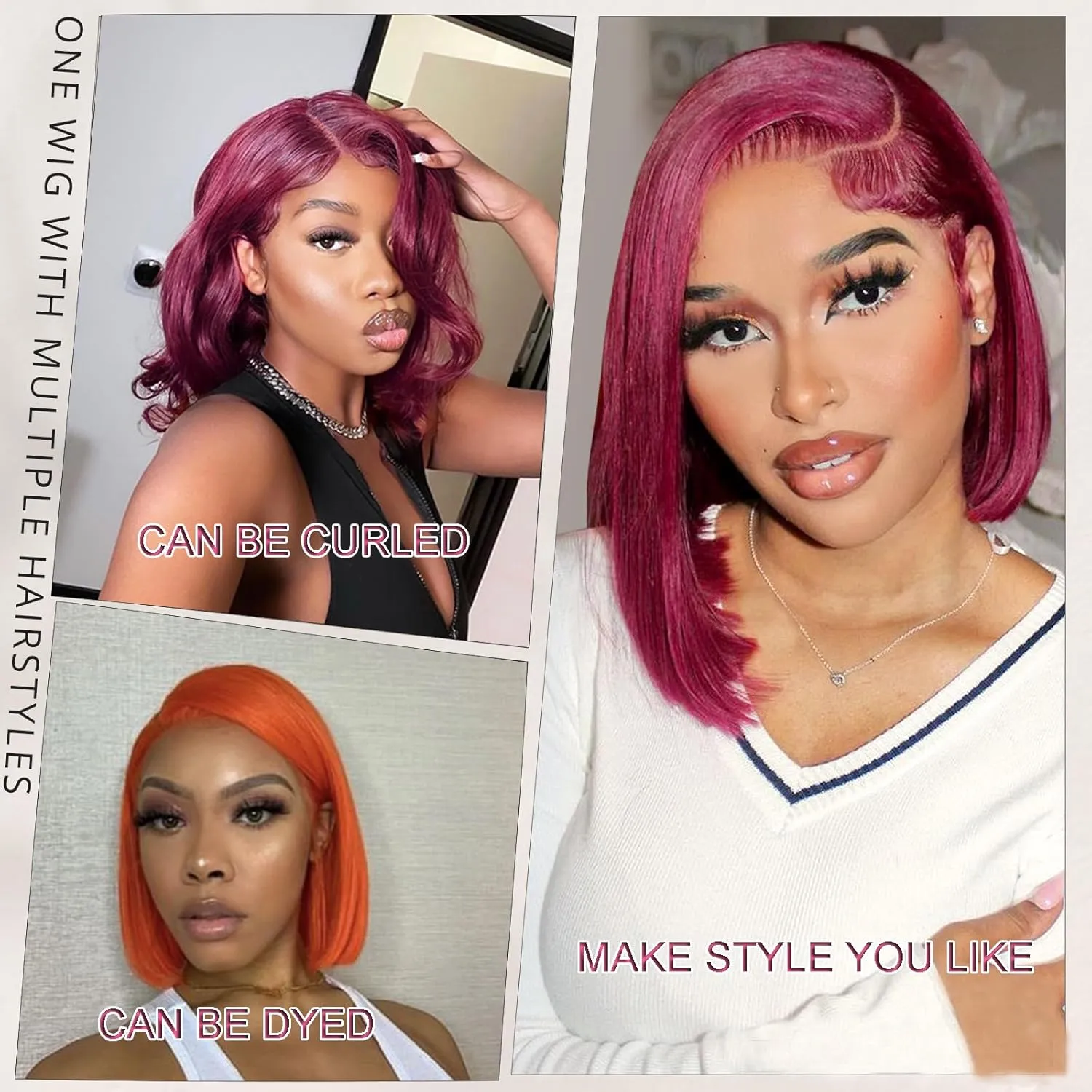 bob wigs 13x4 Human Hair Bob Wig 180% Density Burgundy Lace Front Wigs Human Hair Straight Short Bob Wig Pre Plucked with Baby Hair (99j, 10 Inch)
