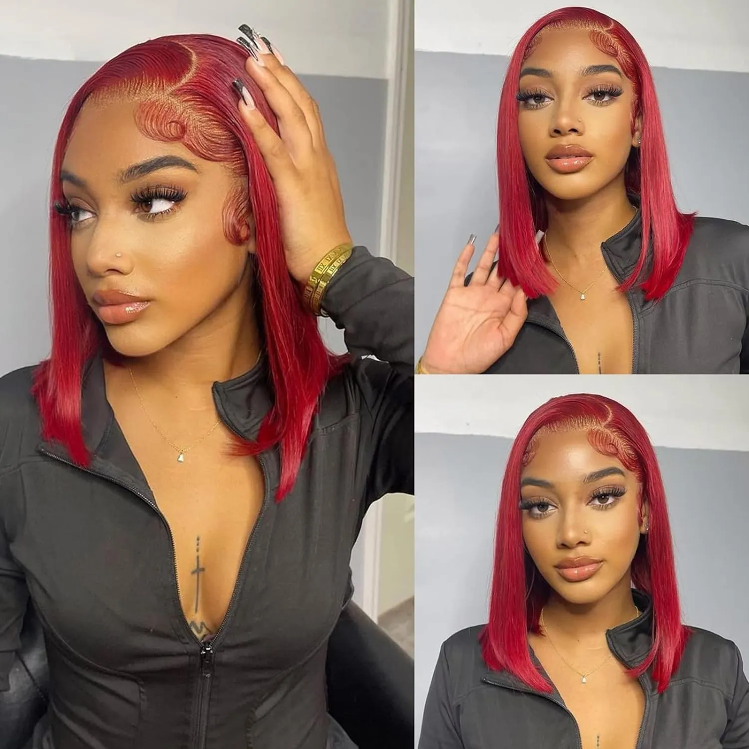 bob wigs 13x4 Human Hair Bob Wig 180% Density Burgundy Lace Front Wigs Human Hair Straight Short Bob Wig Pre Plucked with Baby Hair (99j, 10 Inch)