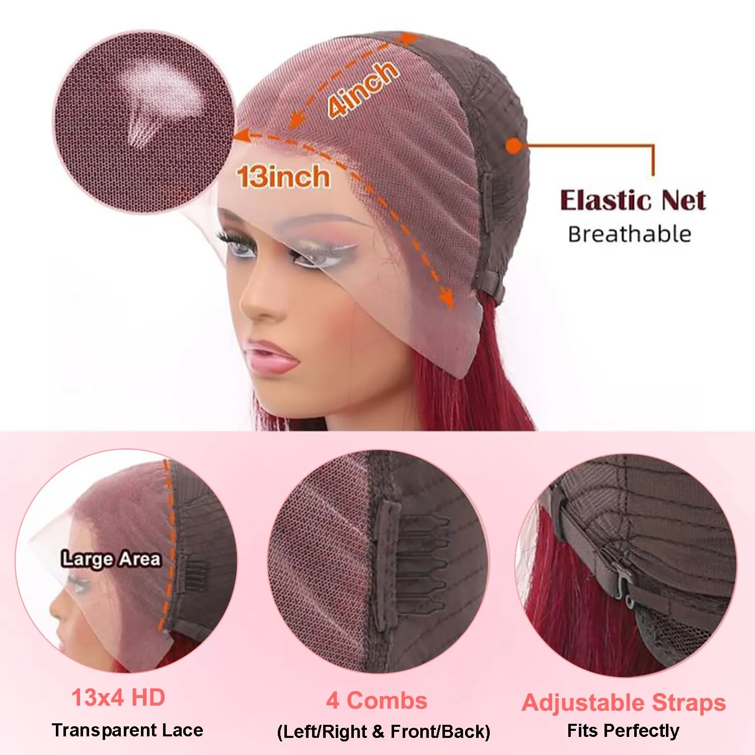 bob wigs 13x4 Human Hair Bob Wig 180% Density Burgundy Lace Front Wigs Human Hair Straight Short Bob Wig Pre Plucked with Baby Hair (99j, 10 Inch)