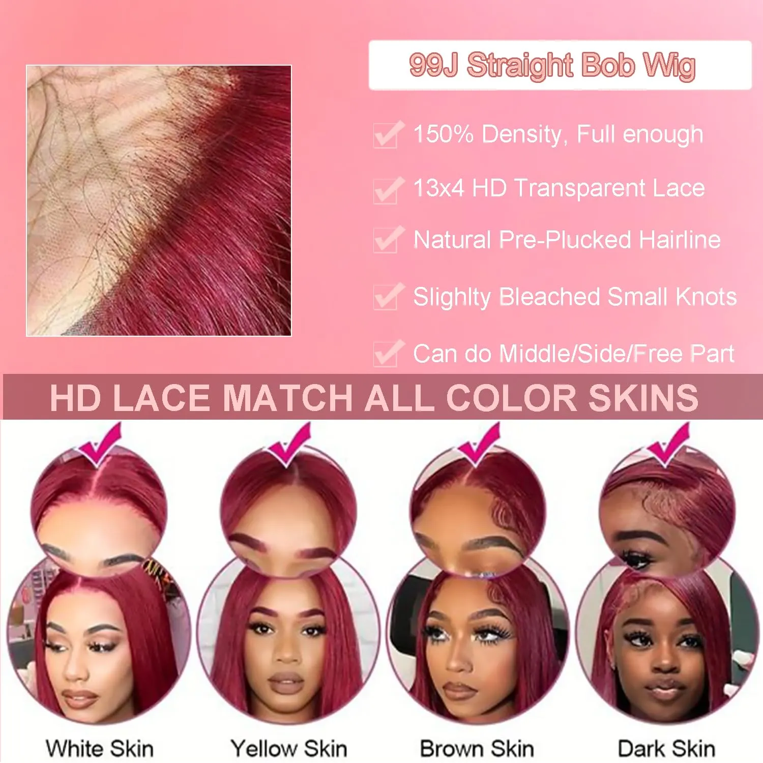 bob wigs 13x4 Human Hair Bob Wig 180% Density Burgundy Lace Front Wigs Human Hair Straight Short Bob Wig Pre Plucked with Baby Hair (99j, 10 Inch)