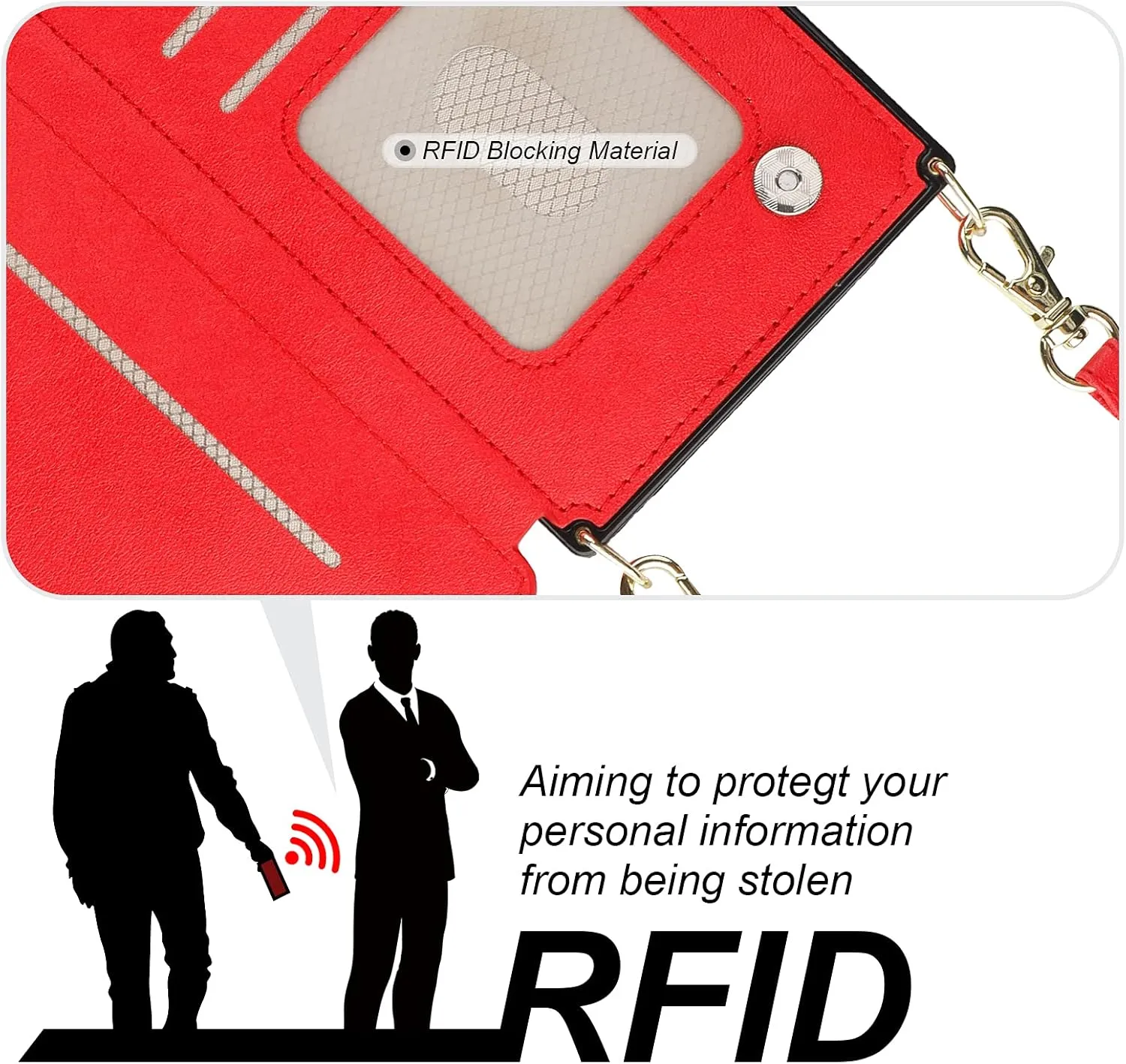 Bocasal Crossbody Wallet Case for iPhone 14 with RFID Blocking Card Slot Holder, Magnetic Flip Folio Purse Case, PU Leather Zipper Handbag with Detachable Lanyard Strap 6.1 Inch 5G (Red)