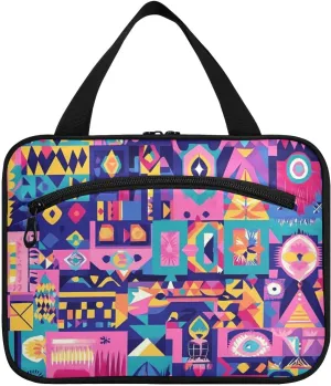 Bohemian Geometric Shape Rich Color hanging travel bag for women with hook, designer collapsible makeup bags for travel essentials for women bathroom estuche para brochas maquillaje L