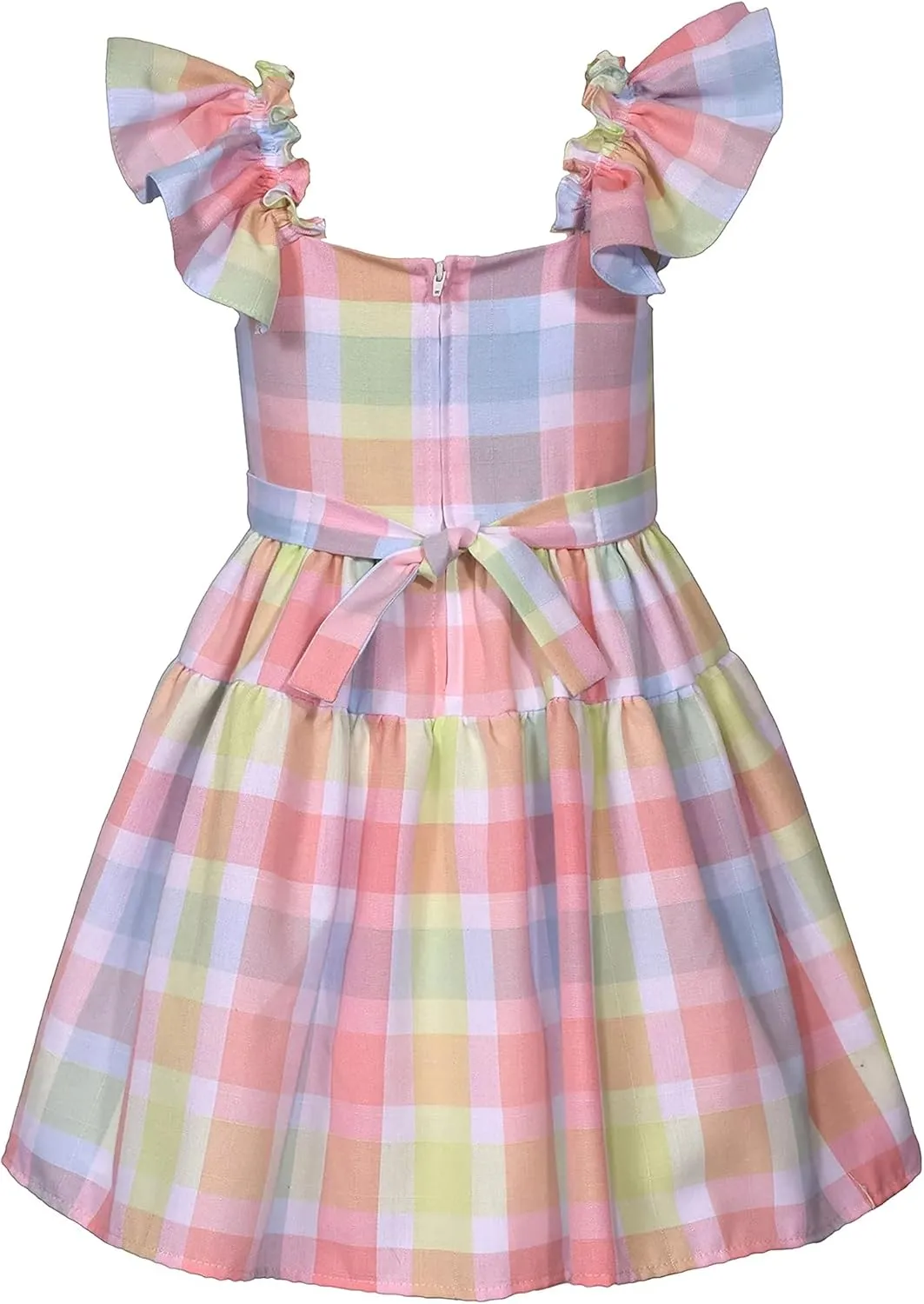 Bonnie Jean Girls Size 2T-16 Flutter Sleeve Check Peasant Dress