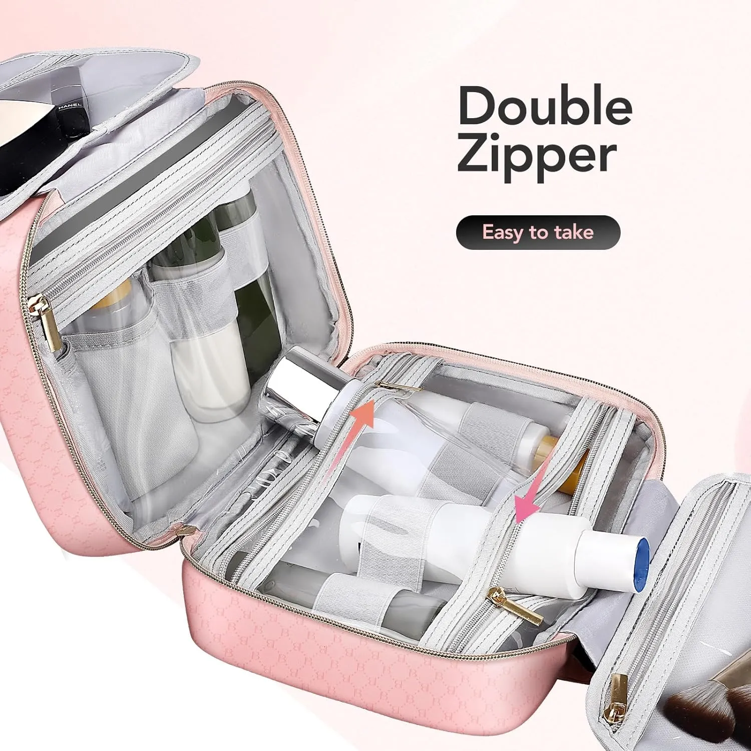 BOOMRICH Toiletry Bag for Women, Travel Hanging Toiletry Bag, Water-resistant Cosmetic Make up Organizer for Travel Accessories Kit, Bathroom Shower (Pink)