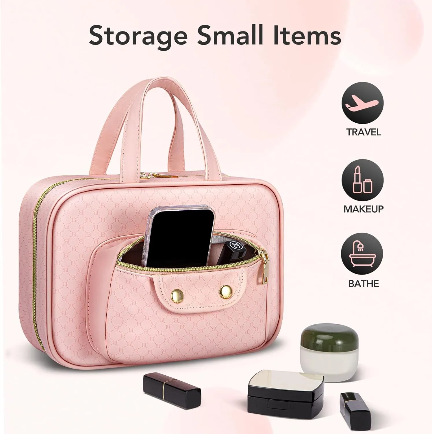BOOMRICH Toiletry Bag for Women, Travel Hanging Toiletry Bag, Water-resistant Cosmetic Make up Organizer for Travel Accessories Kit, Bathroom Shower (Pink)