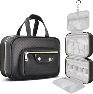 BOOMRICH Travel Toiletry Bag, Hanging Travel Makeup Bag for women with Hanging Hook, Water-resistant Cosmetic Bag Organizer for Full Sized Toiletries, Accessories, Shampoo (Black)