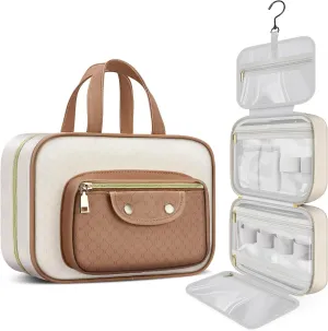 BOOMRICH Travel Toiletry Bag, Hanging Travel Makeup Bag for women with Hanging Hook, Water-resistant Cosmetic Bag Organizer for Full Sized Toiletries, Accessories, Shampoo (Creamy White)