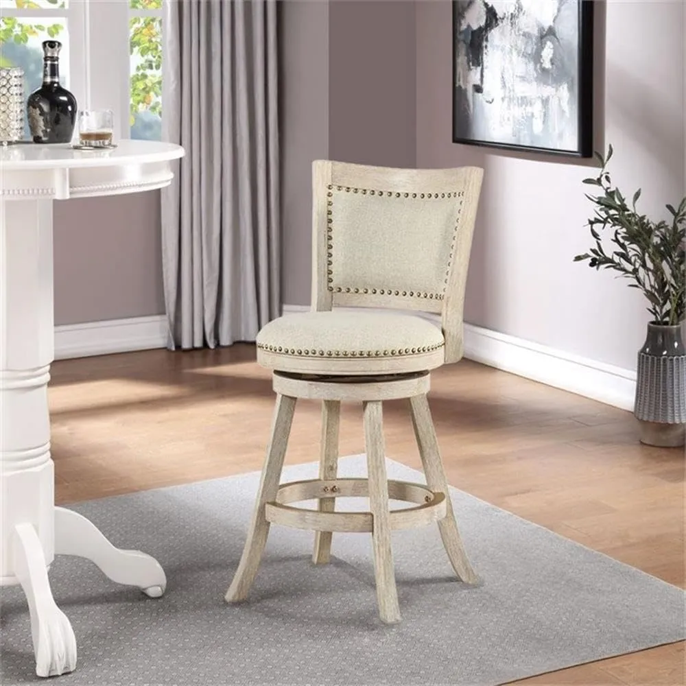 Boraam Melrose 24" Swivel Stool, Ivory Wire-Brush