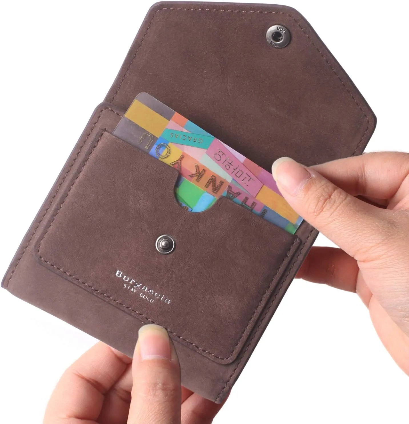 Borgasets Small Wallet for Women Genuine Leather RFID Blocking Card Holder Organizer Pocket Compact Bifold Ladies Mini Purse