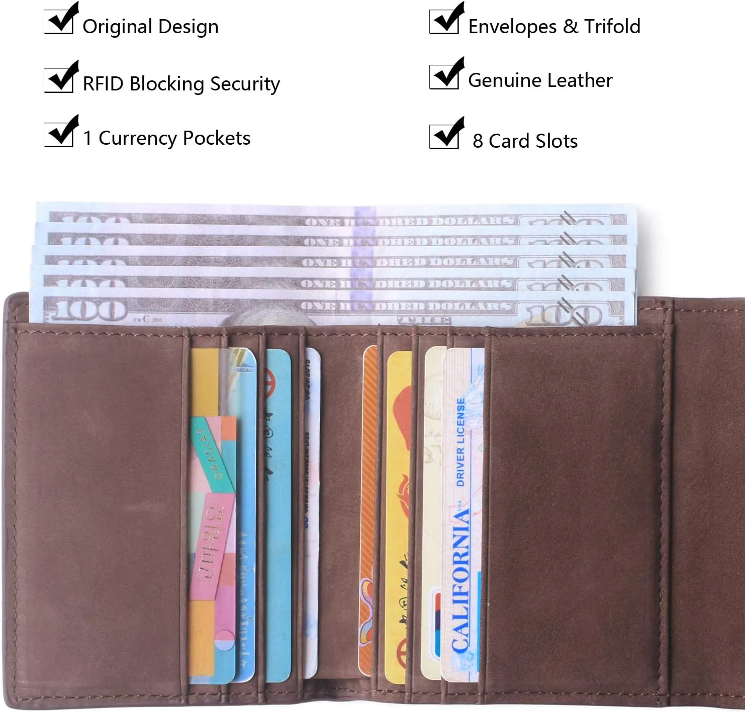 Borgasets Small Wallet for Women Genuine Leather RFID Blocking Card Holder Organizer Pocket Compact Bifold Ladies Mini Purse