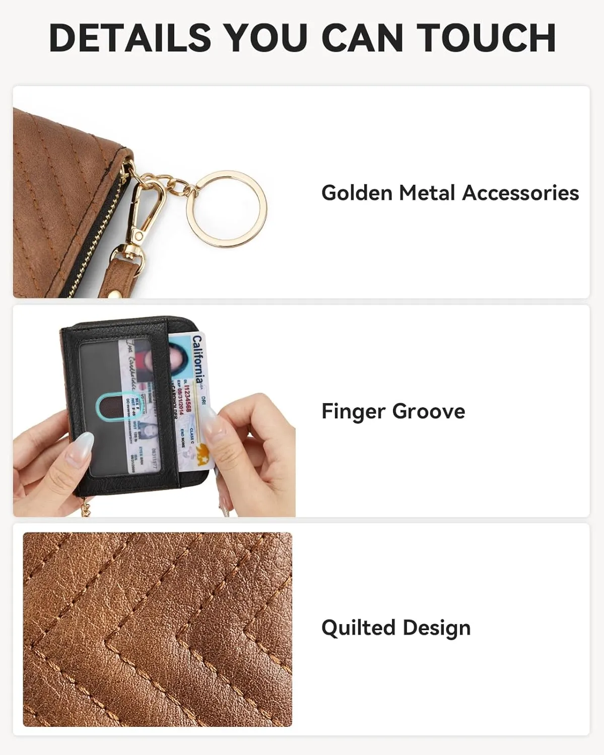BOSTANTEN Credit Card Holder Wallet RFID Blocking Leather Small Wallet for Women Zipper Keychain Wallet with Wristlet Brown＆Black