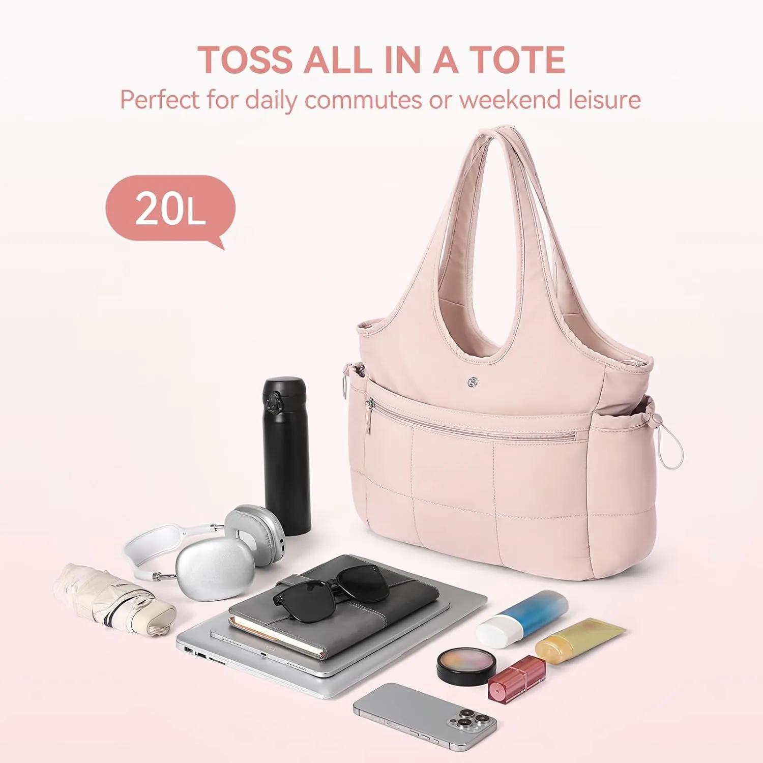 BOSTANTEN Puffer Tote Bag for Women Travel Tote Bag with Trolley Sleeve Lightweight Quilted Laptop Nurse Bag with Zipper