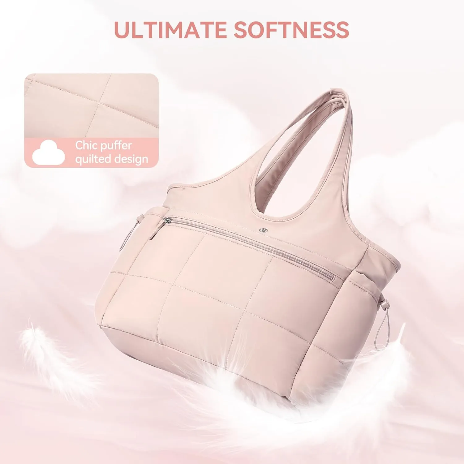 BOSTANTEN Puffer Tote Bag for Women Travel Tote Bag with Trolley Sleeve Lightweight Quilted Laptop Nurse Bag with Zipper