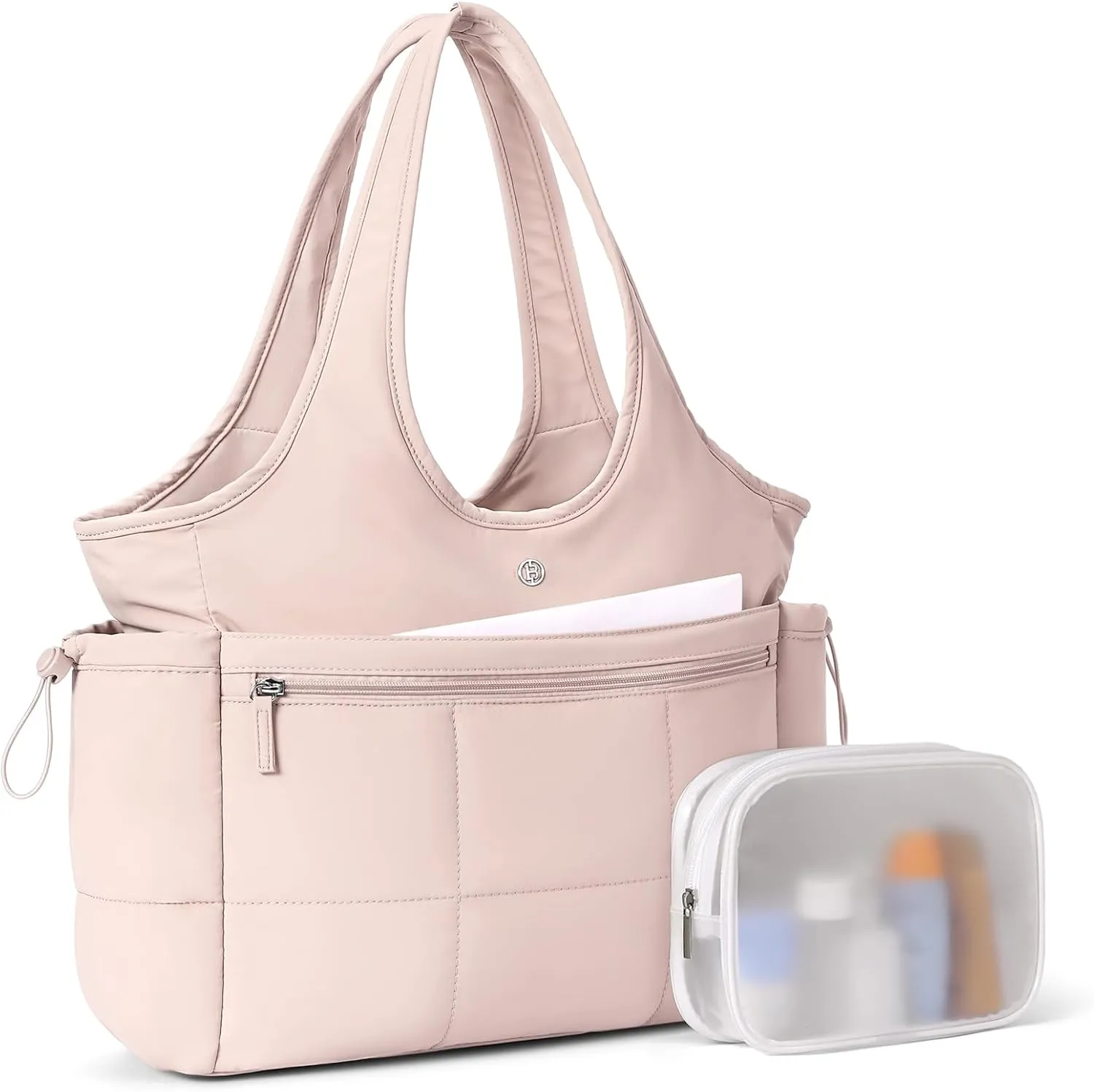BOSTANTEN Puffer Tote Bag for Women Travel Tote Bag with Trolley Sleeve Lightweight Quilted Laptop Nurse Bag with Zipper