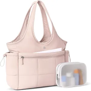 BOSTANTEN Puffer Tote Bag for Women Travel Tote Bag with Trolley Sleeve Lightweight Quilted Laptop Nurse Bag with Zipper