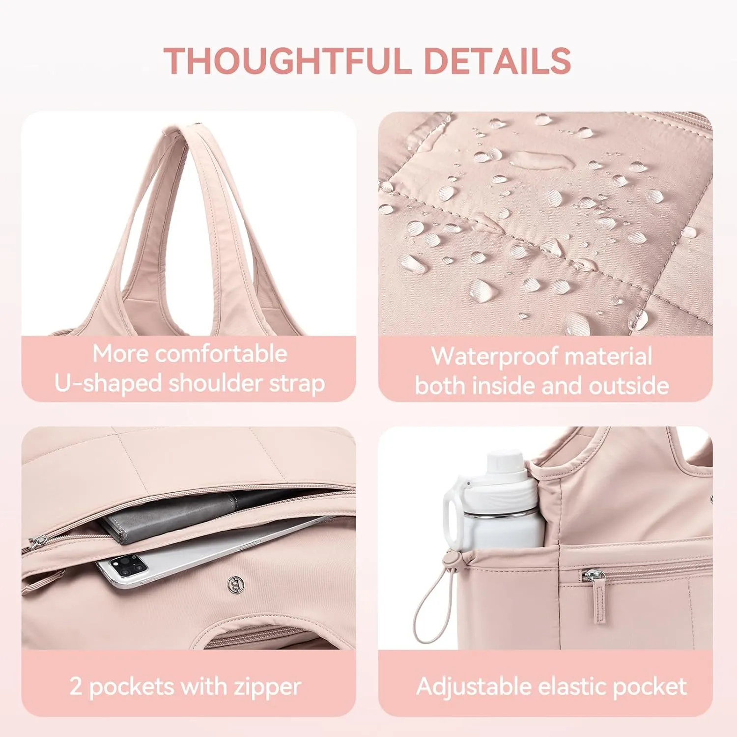 BOSTANTEN Puffer Tote Bag for Women Travel Tote Bag with Trolley Sleeve Lightweight Quilted Laptop Nurse Bag with Zipper