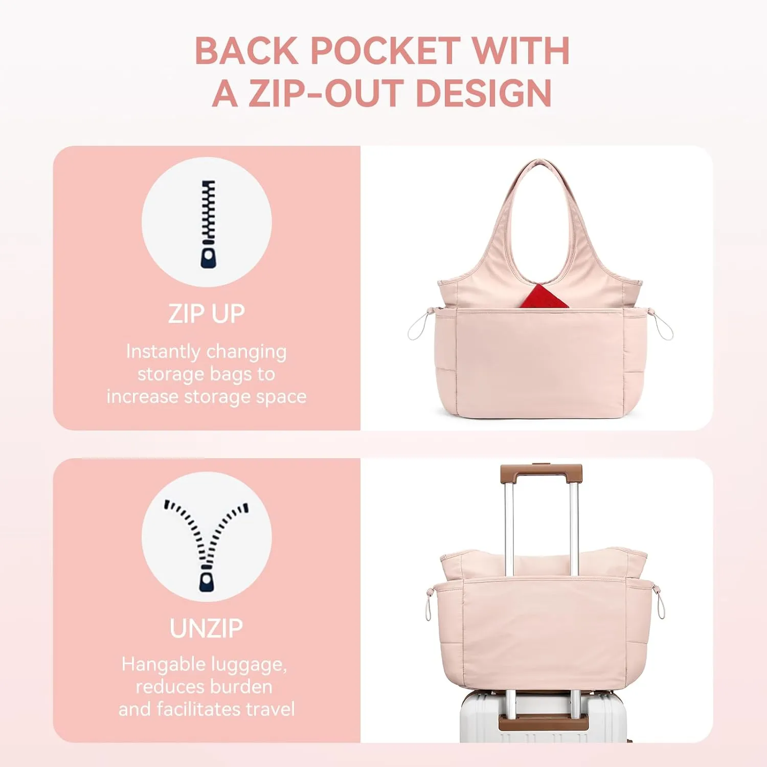 BOSTANTEN Puffer Tote Bag for Women Travel Tote Bag with Trolley Sleeve Lightweight Quilted Laptop Nurse Bag with Zipper