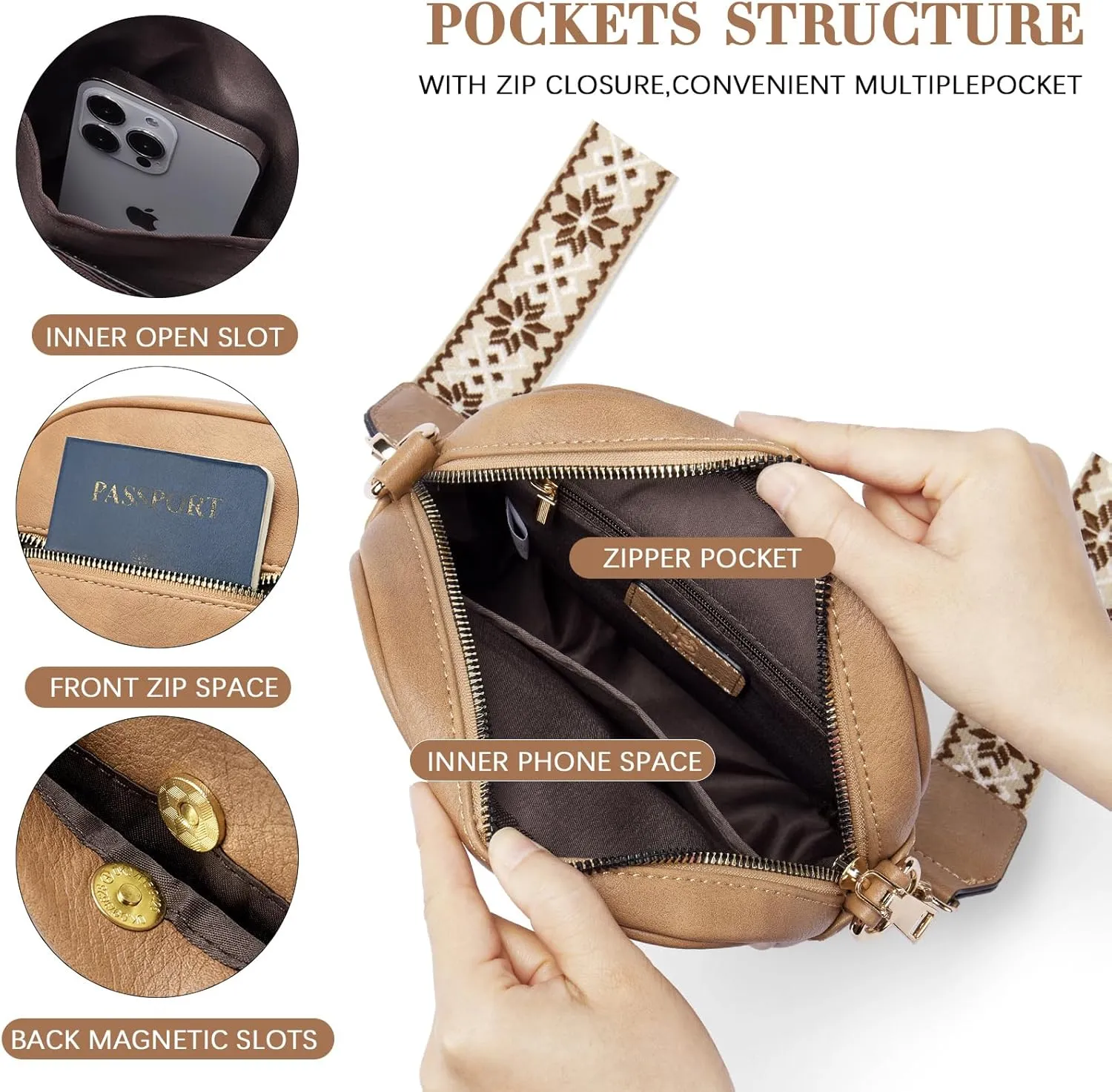 BOSTANTEN Small Crossbody Bags for Women Designer Zip Cell Phone Purse Shoulder Handbags Wallet with Card Slots