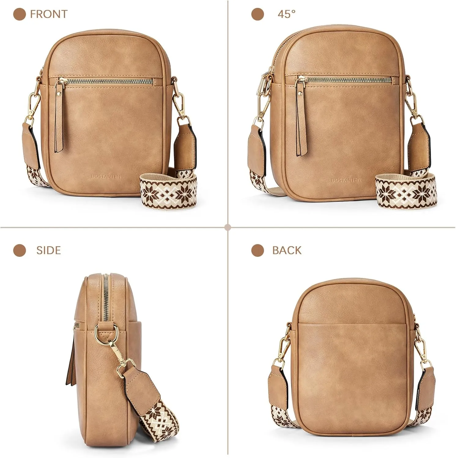 BOSTANTEN Small Crossbody Bags for Women Designer Zip Cell Phone Purse Shoulder Handbags Wallet with Card Slots
