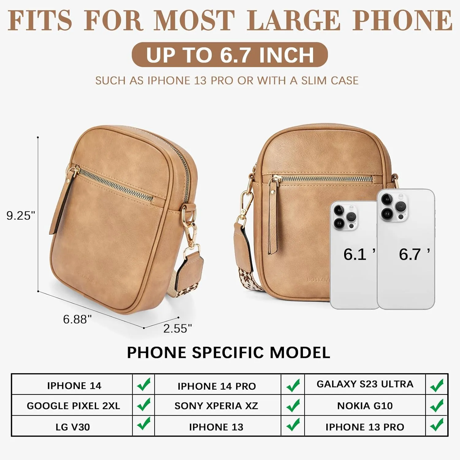 BOSTANTEN Small Crossbody Bags for Women Designer Zip Cell Phone Purse Shoulder Handbags Wallet with Card Slots