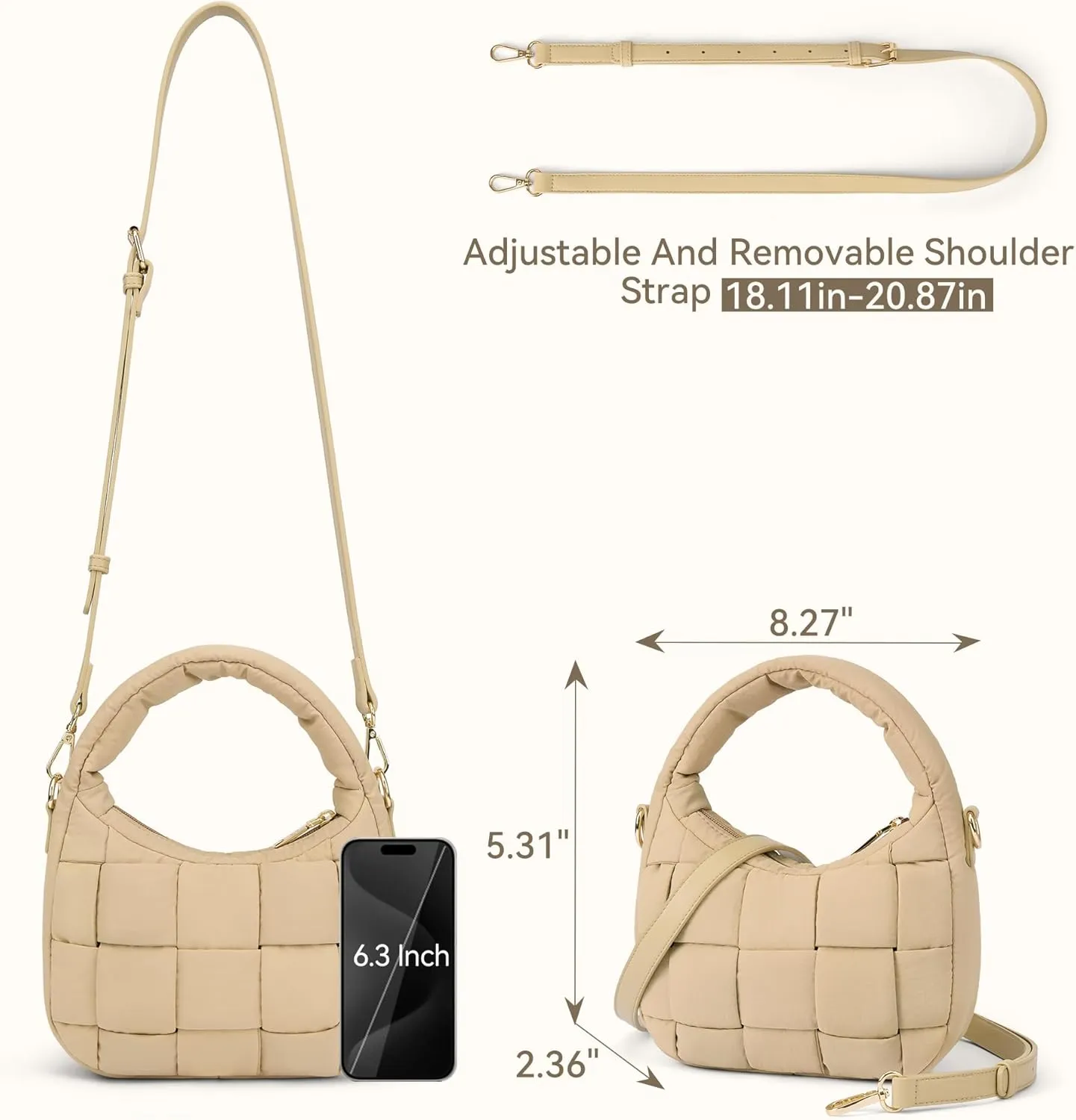 BOSTANTEN Small Puffer Crossbody Bags for Women Trendy Mini Purse Puffy Handbag with Adjustable Strap