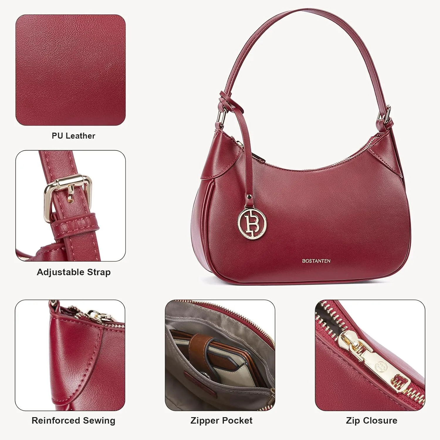 BOSTANTEN Small Purses for Women Trendy Cresent Shoulder Bag Hobo Handbags
