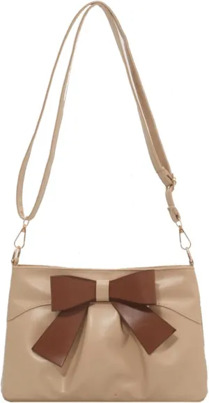 Bow Clutch Evening Handbag Purse for Women Bridal Soft Leather Ruched Crossbody Bags Shoulder Bag