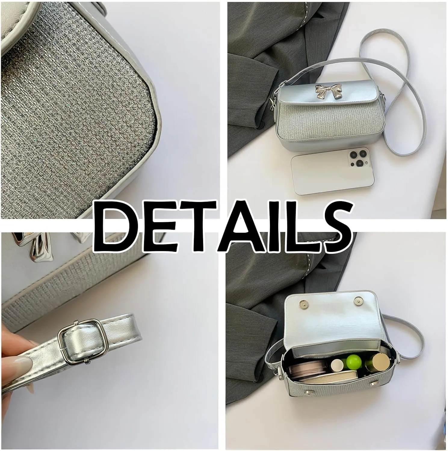 Bow Purse for Women Glitter Dressy Chain Crossbody Purse Cute Y2k Bow Metallic Small Wedding Handbag Pocketbook